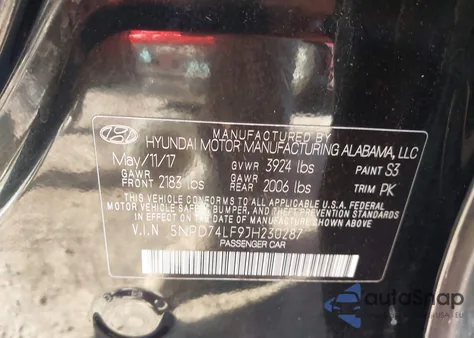 2018 Hyundai Elantra Se from USA, damaged, VIN 5NPD74LF9JH230287